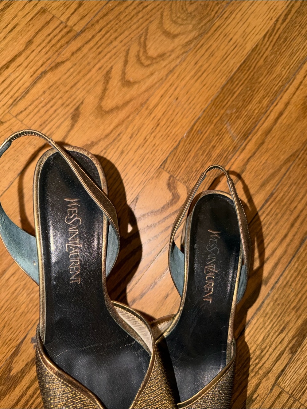 Yves Saint Laurent Bronze Textured Slingback Mules - Picture 3 of 7